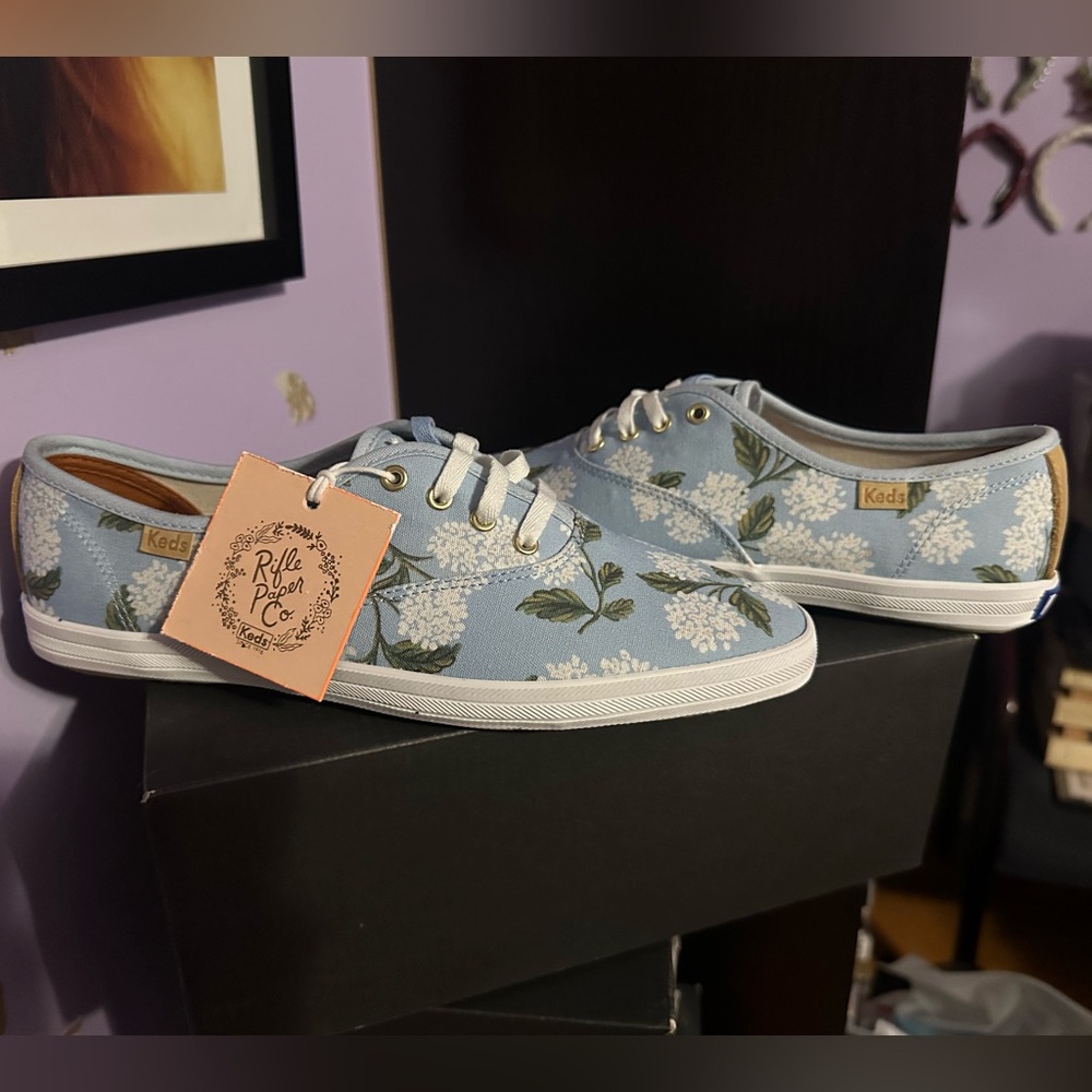 Keds Blue and White Floral Sneakers